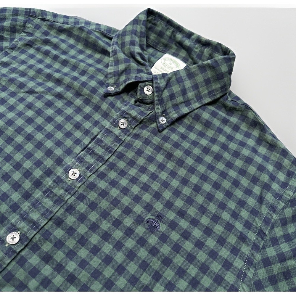 Brooks Brothers Shirt Mens Medium Green Blue Plaid Flannel‎ Button Up Milano Fit